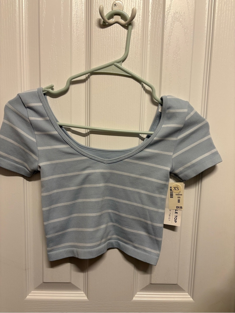 NWT Aéropostale Blue White Striped Cropped Ribbed Top XS
